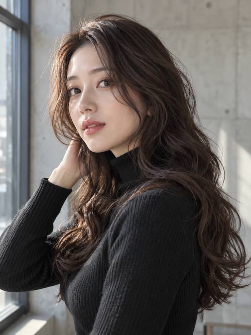 ウェーブパーマのロングのヘアスタイルイメージ