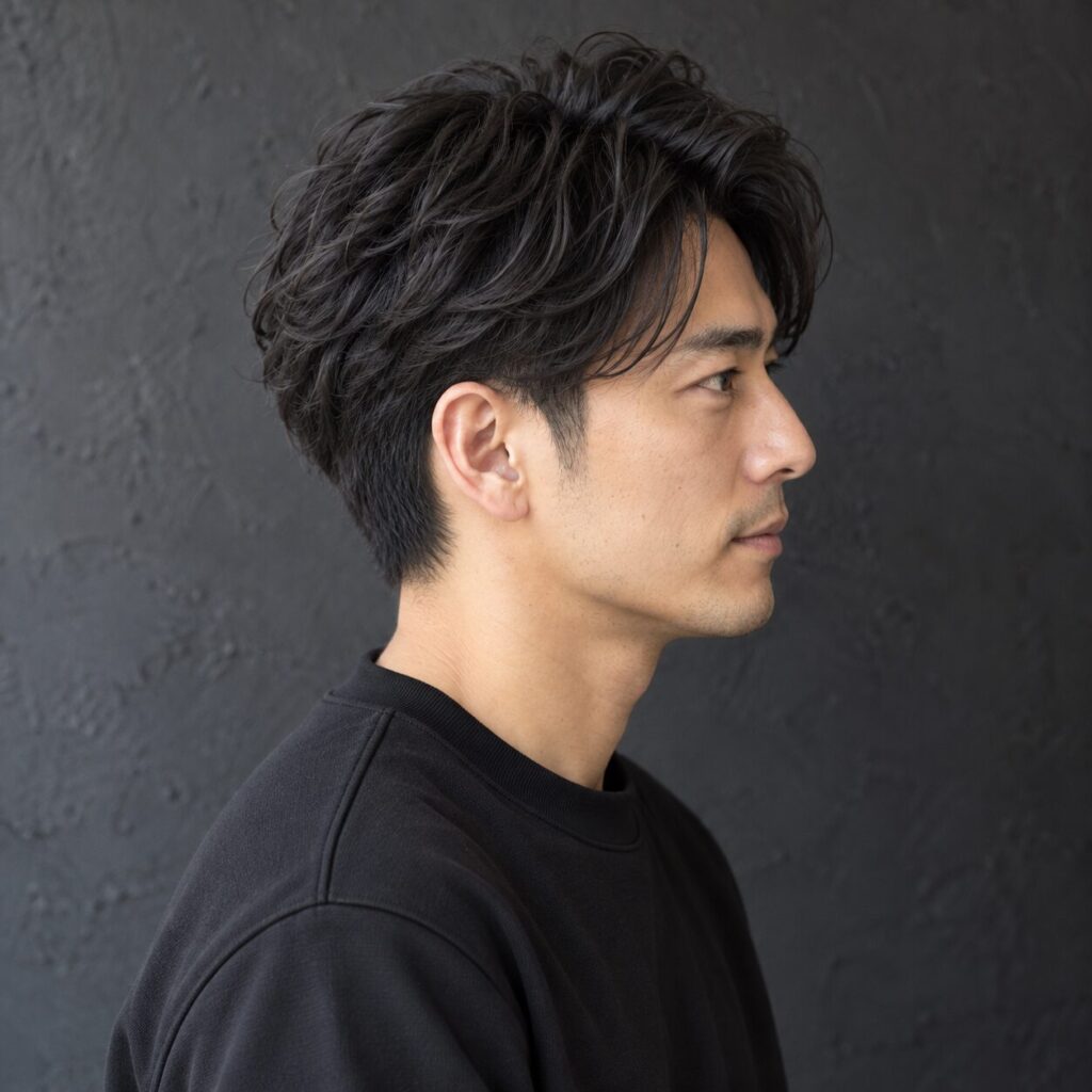 サイドから見たメンズパーマスタイル(Rudus 新保店)